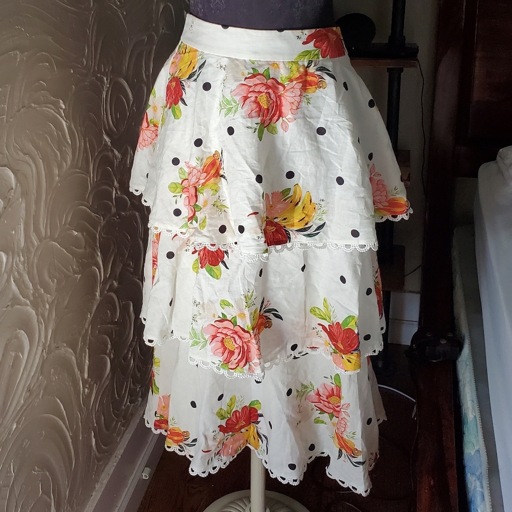 Anthropologie Farm Rio tiered floral midi skirt